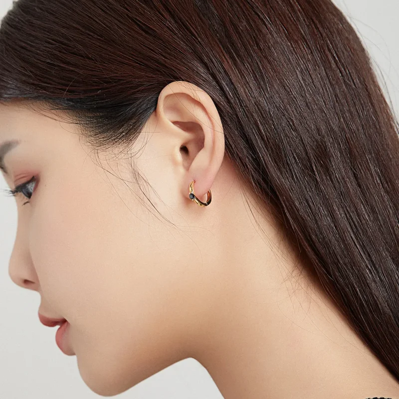 (image for) Pandora Style 18ct Gold Plated Hoop Earrings , Ball - SCE1050-BK - View 6