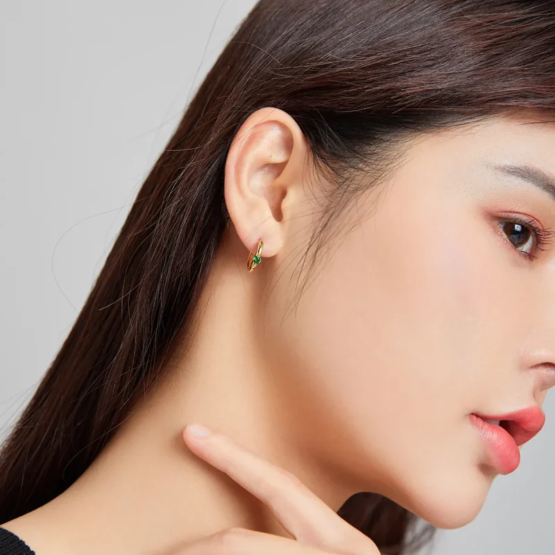 (image for) Pandora Style 18ct Gold Plated Hoop Earrings , Ball - SCE1050-GN - View 4