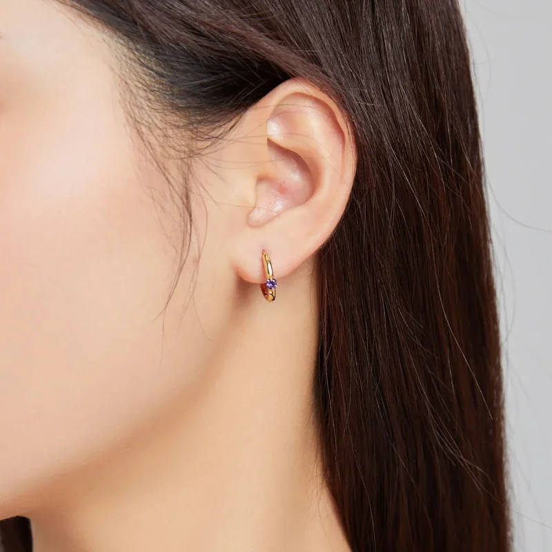 (image for) Pandora Style 18ct Gold Plated Hoop Earrings , Ball - SCE1050-VT - View 5