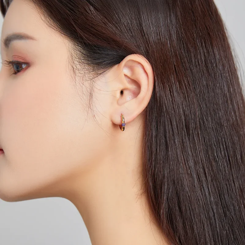 (image for) Pandora Style 18ct Gold Plated Hoop Earrings , Ball - SCE1050-VT - View 6