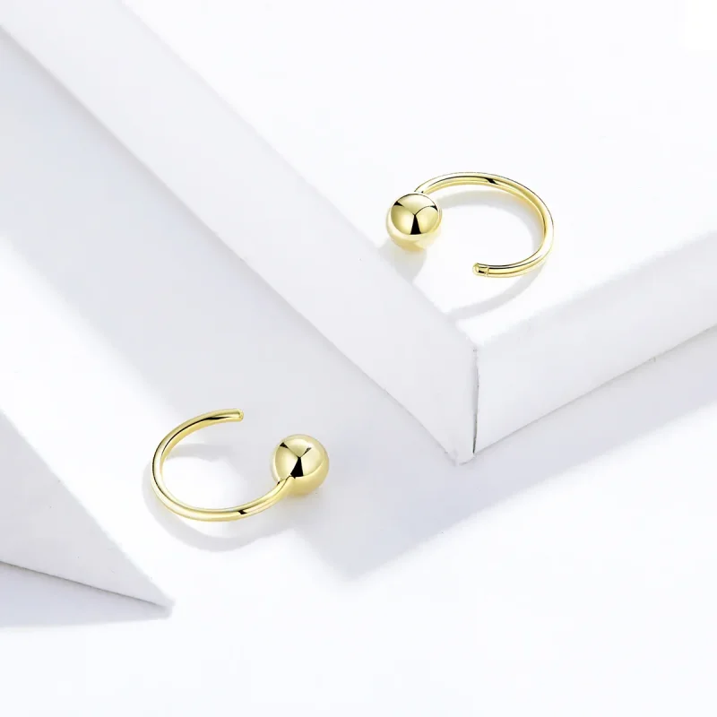 (image for) Pandora Style 18ct Gold Plated Hoop Earrings , Ball - SCE782-B - View 4