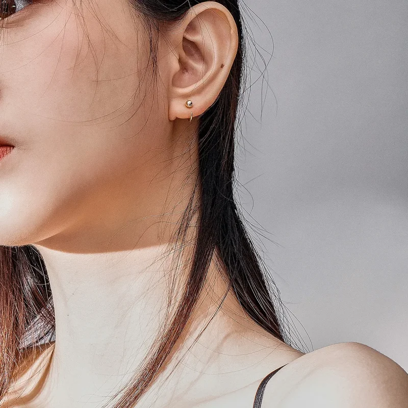 (image for) Pandora Style 18ct Gold Plated Hoop Earrings , Ball - SCE782-B - View 5