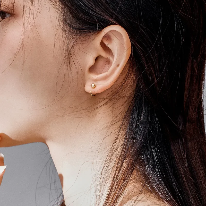 (image for) Pandora Style 18ct Gold Plated Hoop Earrings , Ball - SCE782-B - View 6