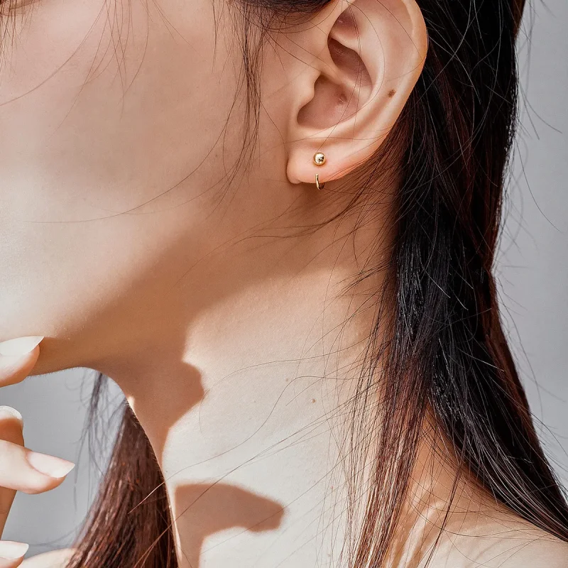 (image for) Pandora Style 18ct Gold Plated Hoop Earrings , Ball - SCE782-B - View 7