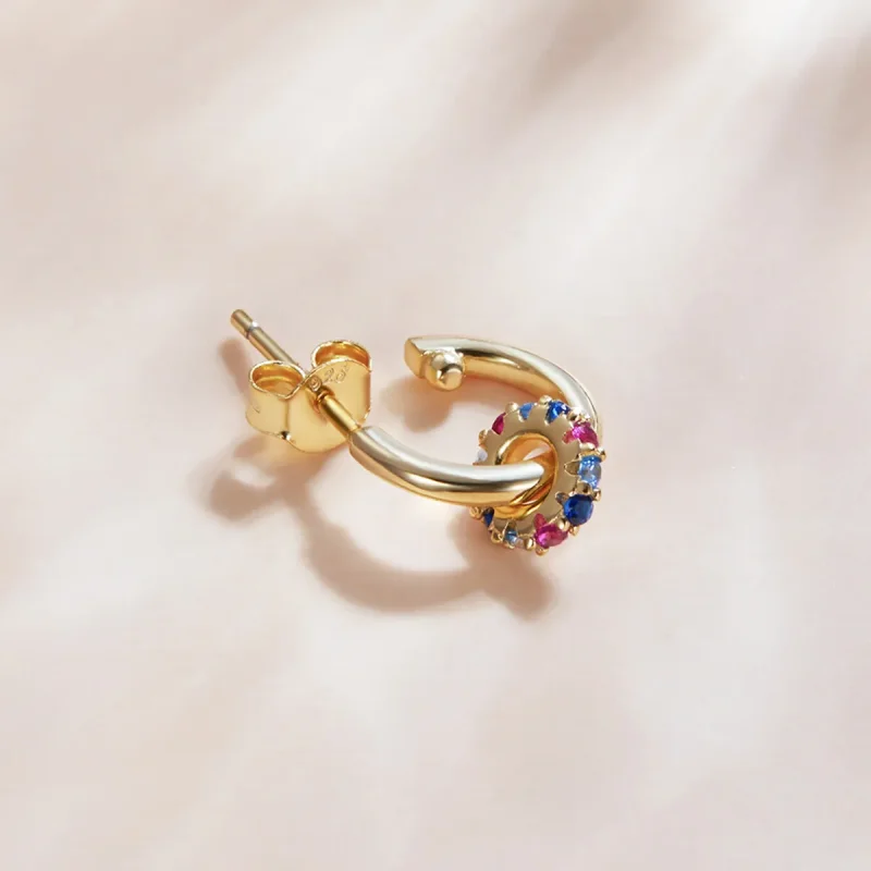 (image for) Pandora Style 18ct Gold Plated Hoop Earrings , Mysterious Spain Colorful Circle - View 2