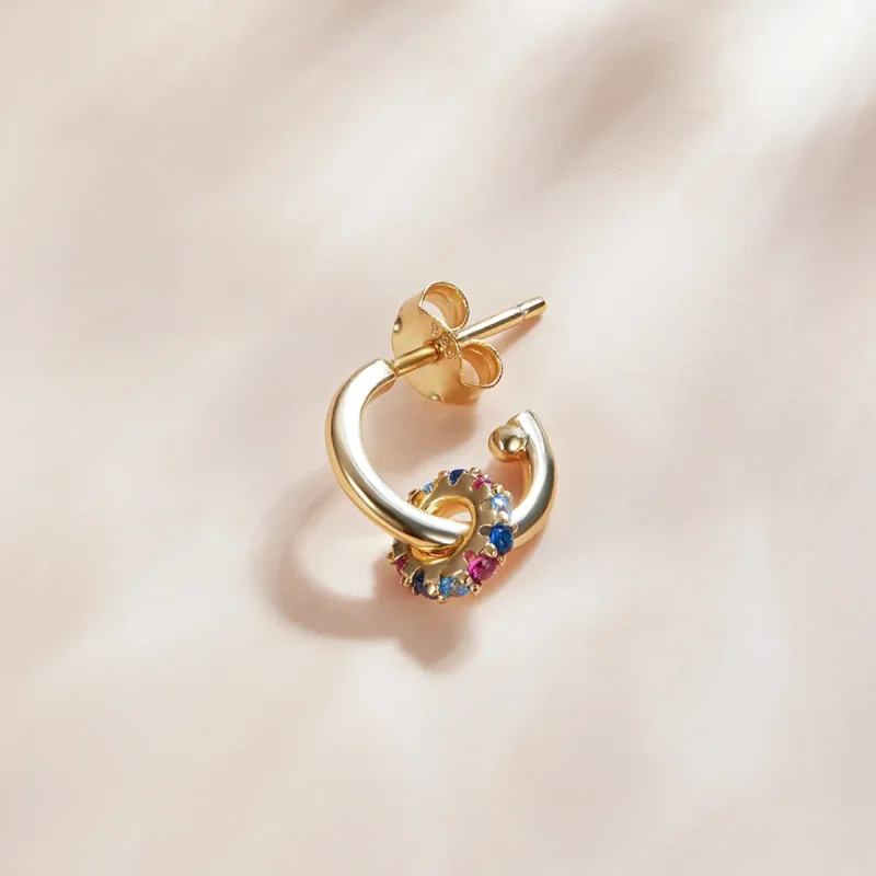 (image for) Pandora Style 18ct Gold Plated Hoop Earrings , Mysterious Spain Colorful Circle - View 3