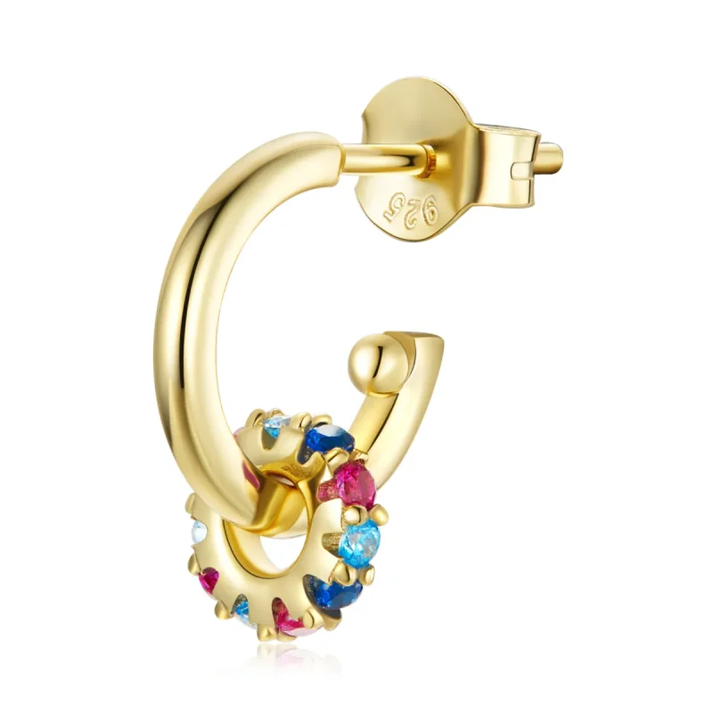 (image for) Pandora Style 18ct Gold Plated Hoop Earrings , Mysterious Spain Colorful Circle - SCE1148 - Product Image