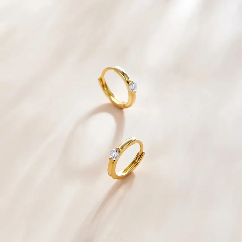 (image for) Pandora Style 18ct Gold Plated Hoop Earrings , Shining Diamond - SCE1050-B - View 2