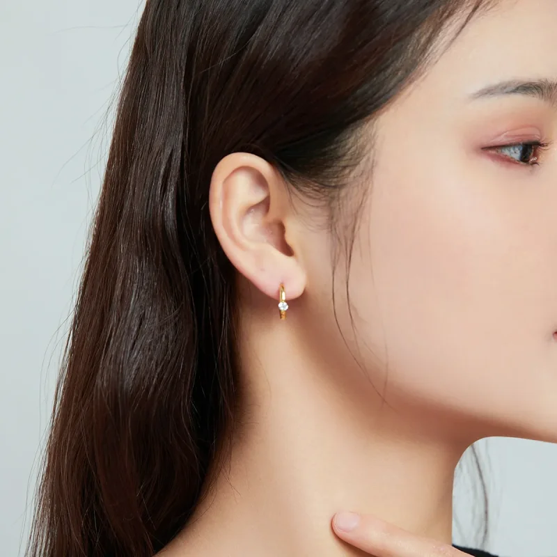 (image for) Pandora Style 18ct Gold Plated Hoop Earrings , Shining Diamond - SCE1050-B - View 4