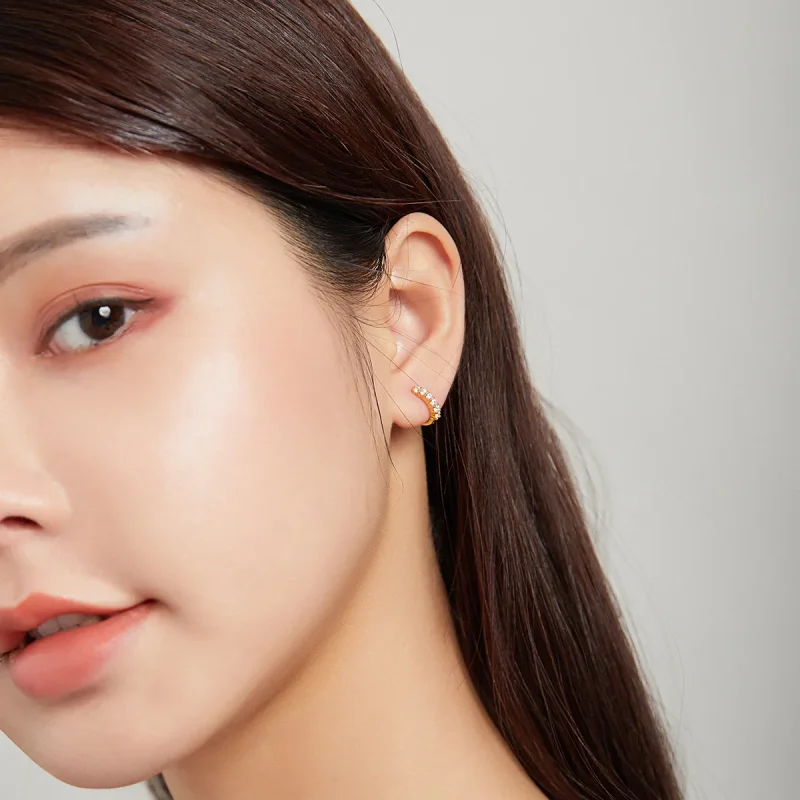 (image for) Pandora Style 18ct Gold Plated Hoop Earrings , Shiny White - SCE1103 - View 3