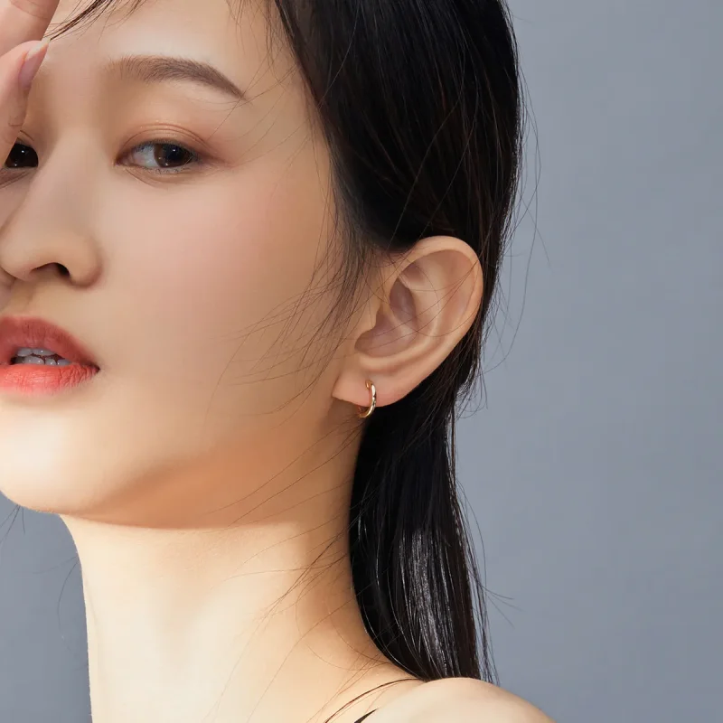 (image for) Pandora Style 18ct Gold Plated Hoop Earrings , Simple - SCE808 - View 5