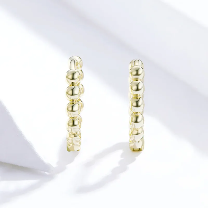 (image for) Pandora Style 18ct Gold Plated Hoop Earrings , Small Ball - SCE807-B - View 2