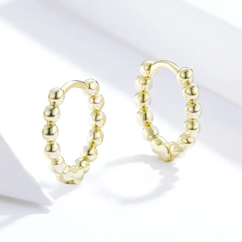 (image for) Pandora Style 18ct Gold Plated Hoop Earrings , Small Ball - SCE807-B - View 3
