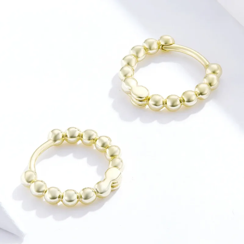 (image for) Pandora Style 18ct Gold Plated Hoop Earrings , Small Ball - SCE807-B - View 4