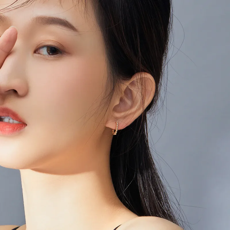 (image for) Pandora Style 18ct Gold Plated Hoop Earrings , Small Ball - SCE807-B - View 5