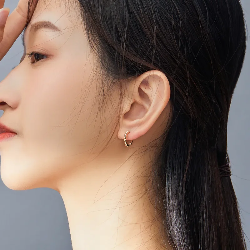 (image for) Pandora Style 18ct Gold Plated Hoop Earrings , Small Ball - SCE807-B - View 6