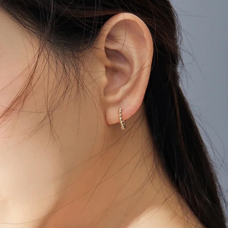 (image for) Pandora Style 18ct Gold Plated Hoop Earrings , Small Ball - SCE807-B - View 7