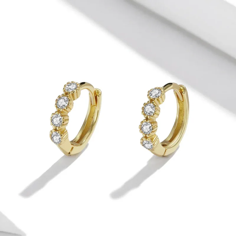 (image for) Pandora Style 18ct Gold Plated Hoop Earrings , Stylish - SCE1126 - View 2