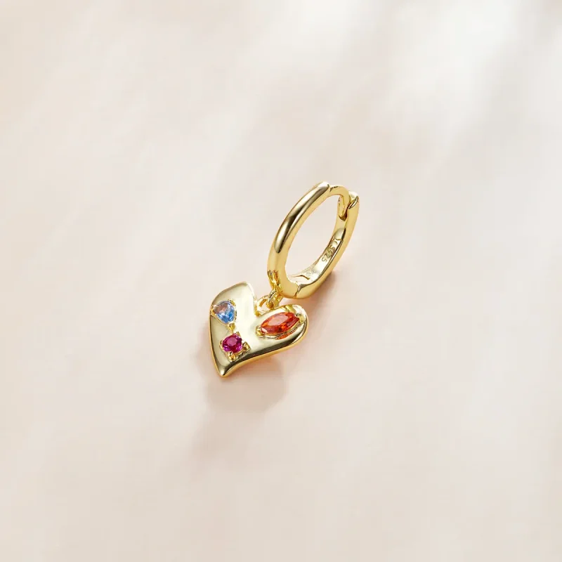 (image for) Pandora Style 18ct Gold Plated Single Dangle Earring, Colorful Heart - SCE1063 - View 3