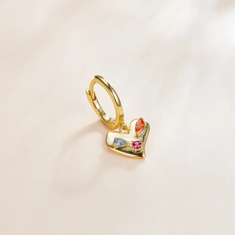 (image for) Pandora Style 18ct Gold Plated Single Dangle Earring, Colorful Heart - SCE1063 - View 4