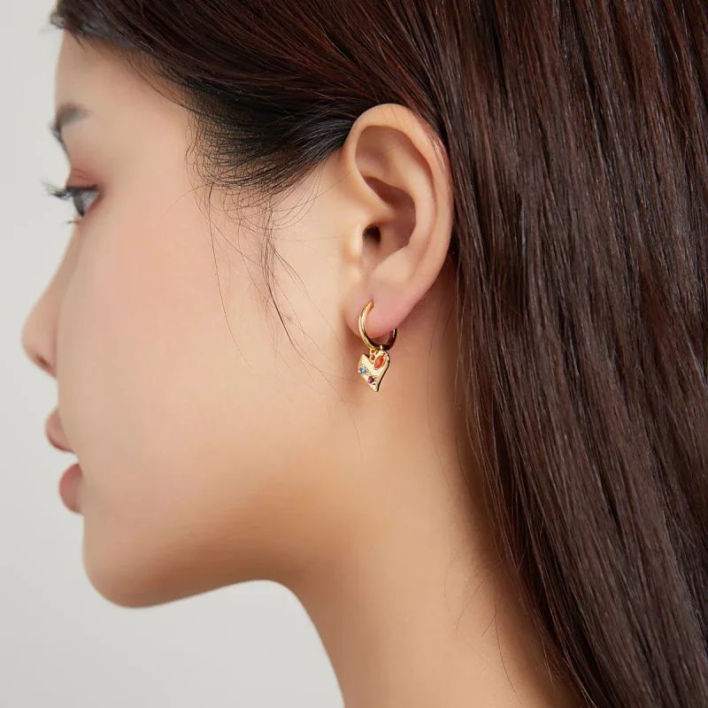 (image for) Pandora Style 18ct Gold Plated Single Dangle Earring, Colorful Heart - SCE1063 - View 5