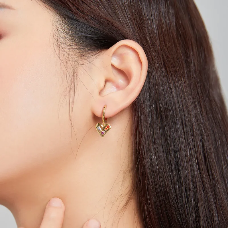 (image for) Pandora Style 18ct Gold Plated Single Dangle Earring, Colorful Heart - SCE1063 - View 6
