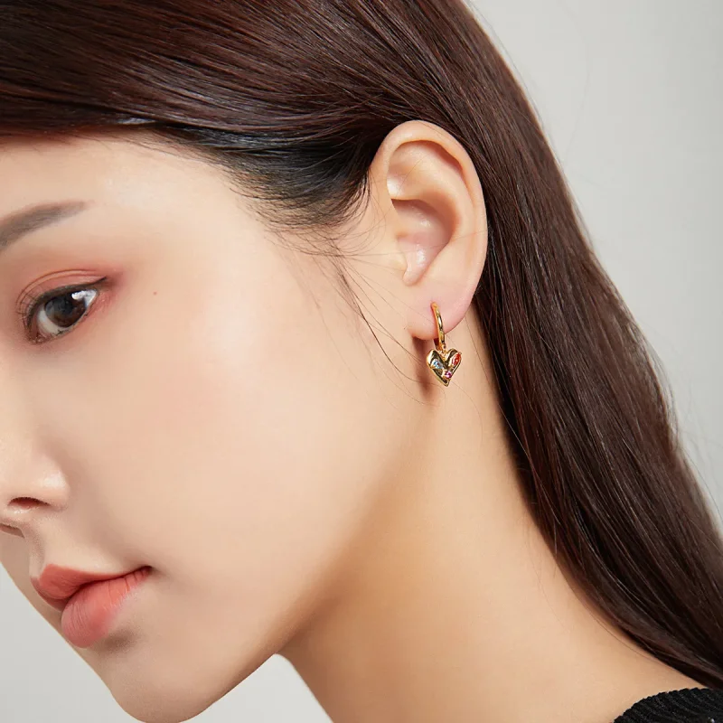 (image for) Pandora Style 18ct Gold Plated Single Dangle Earring, Colorful Heart - SCE1063 - View 7