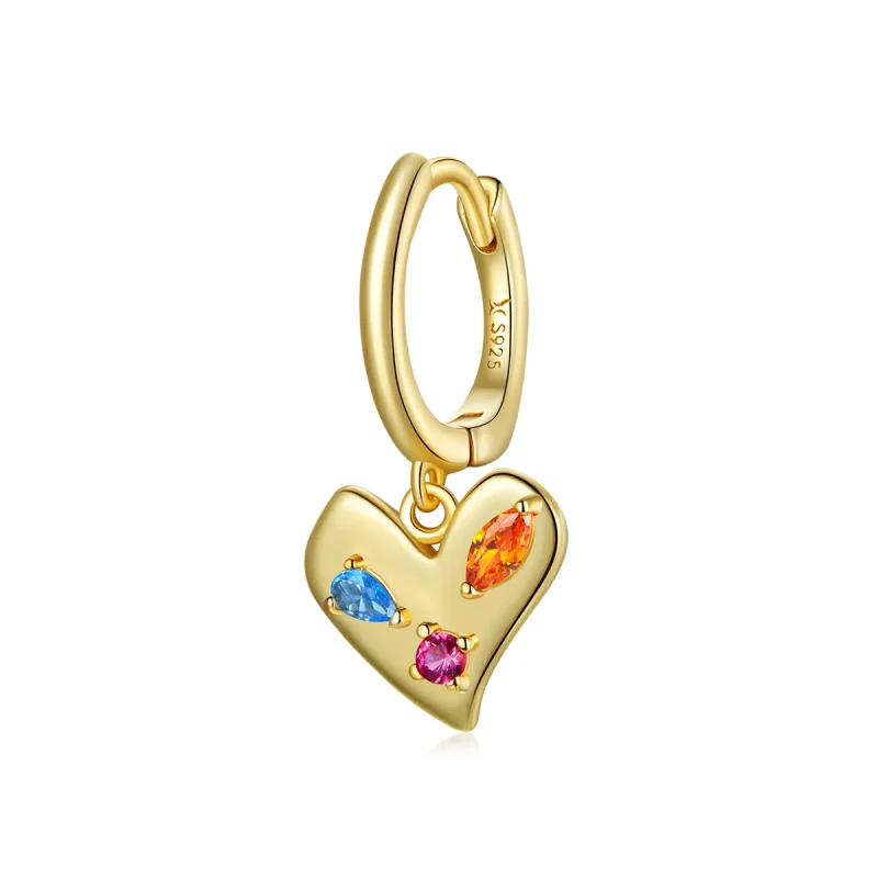 (image for) Pandora Style 18ct Gold Plated Single Dangle Earring, Colorful Heart - SCE1063 - Product Image