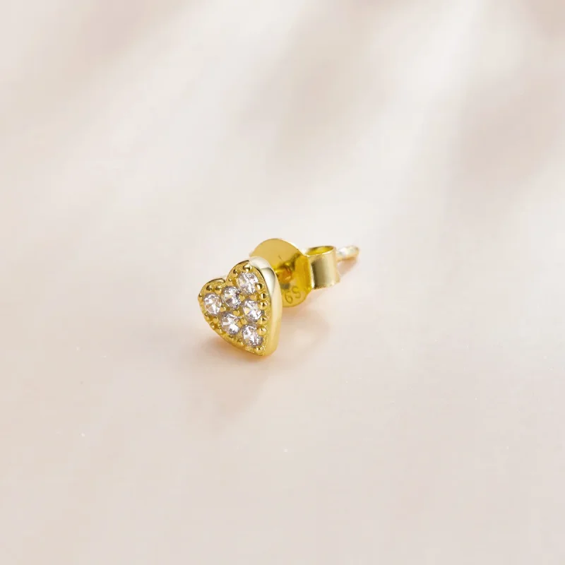 (image for) Pandora Style 18ct Gold Plated Stud Earrings, Asymmetric Heart - SCE1056 - View 2