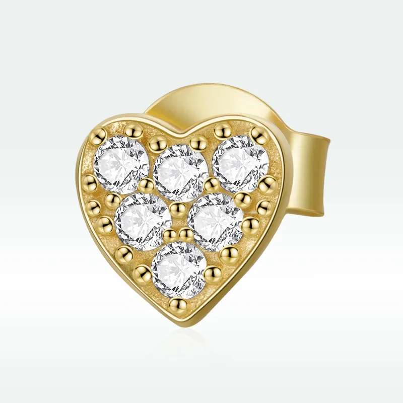(image for) Pandora Style 18ct Gold Plated Stud Earrings, Asymmetric Heart - SCE1056 - View 5
