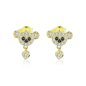 (image for) Pandora Style 18ct Gold Plated Stud Earrings, Cute Bear - SCE788