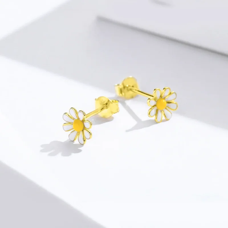 (image for) Pandora Style 18ct Gold Plated Stud Earrings, Daisy - BSE203 - View 4
