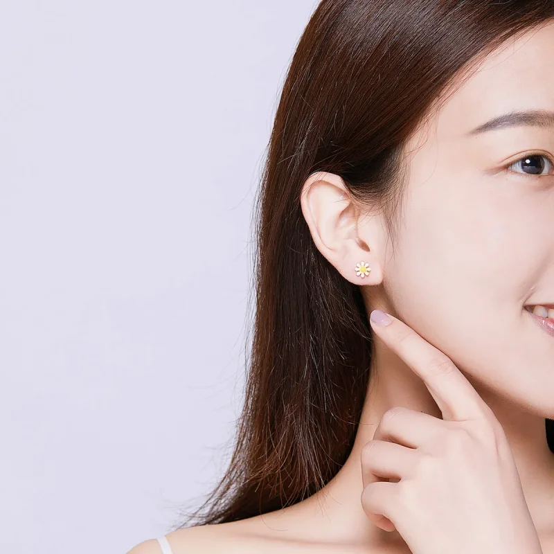 (image for) Pandora Style 18ct Gold Plated Stud Earrings, Daisy - BSE203 - View 5