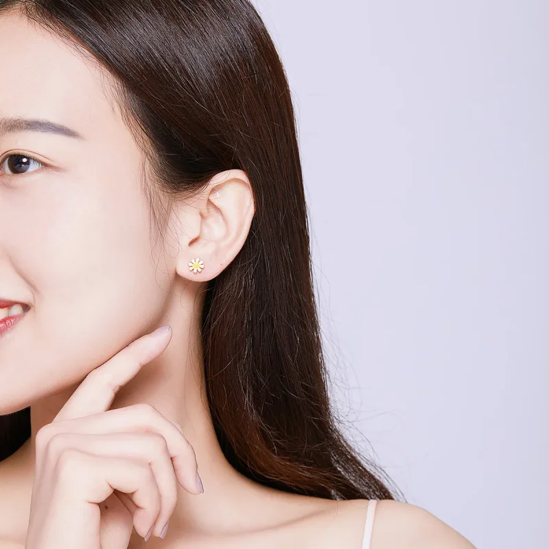 (image for) Pandora Style 18ct Gold Plated Stud Earrings, Daisy - BSE203 - View 6