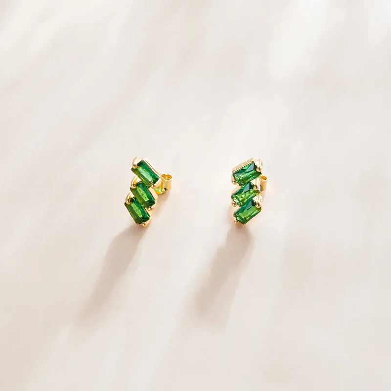 (image for) Pandora Style 18ct Gold Plated Stud Earrings, Emerald Solid - SCE1051-GN - View 2