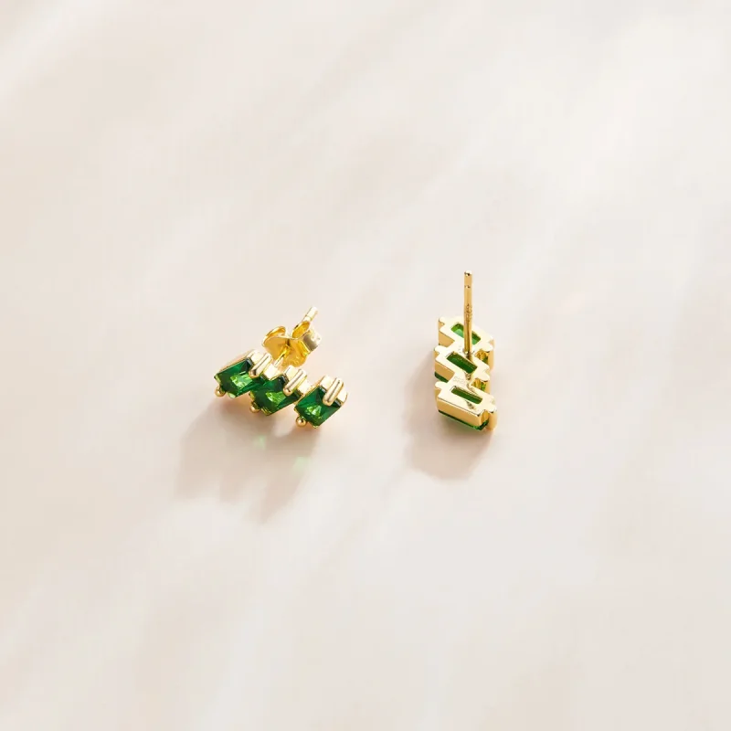 (image for) Pandora Style 18ct Gold Plated Stud Earrings, Emerald Solid - SCE1051-GN - View 3