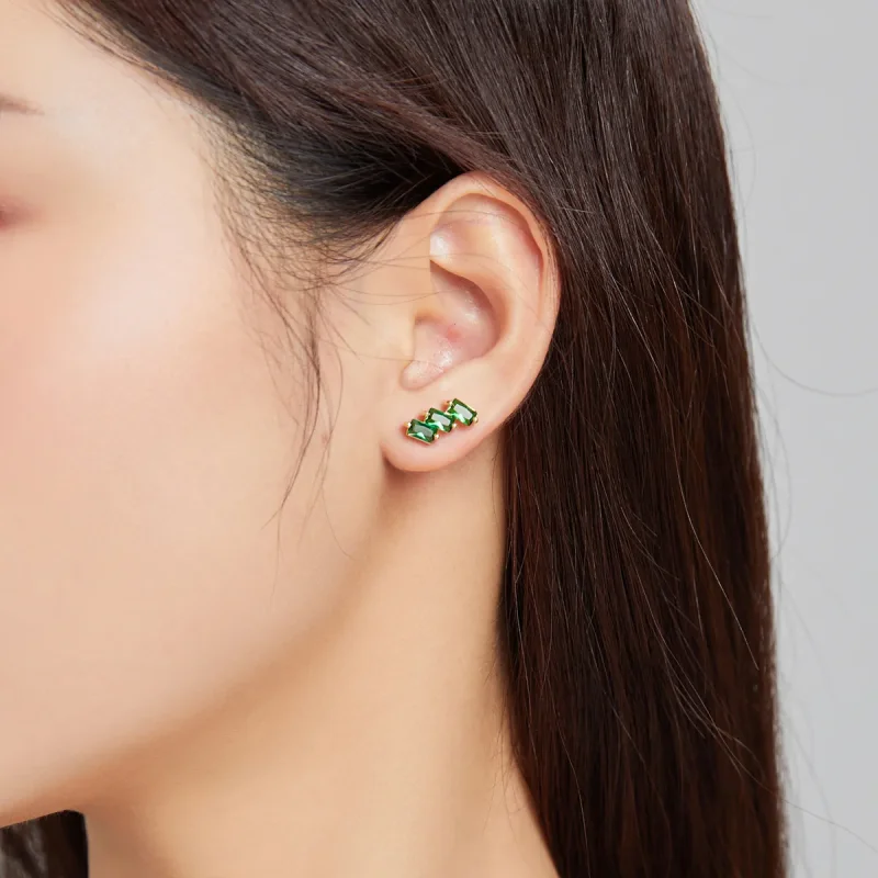 (image for) Pandora Style 18ct Gold Plated Stud Earrings, Emerald Solid - SCE1051-GN - View 5
