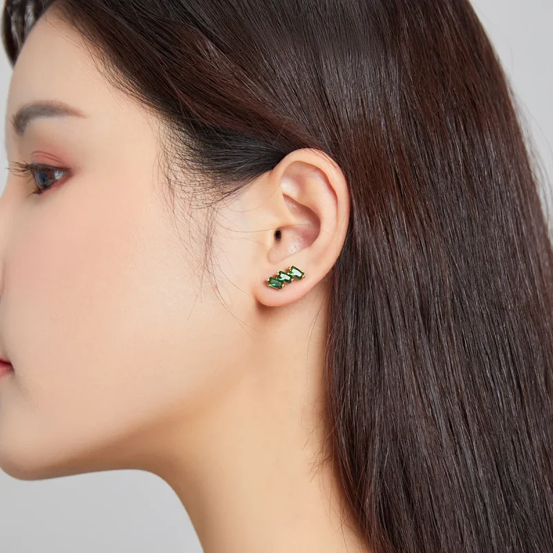 (image for) Pandora Style 18ct Gold Plated Stud Earrings, Emerald Solid - SCE1051-GN - View 6