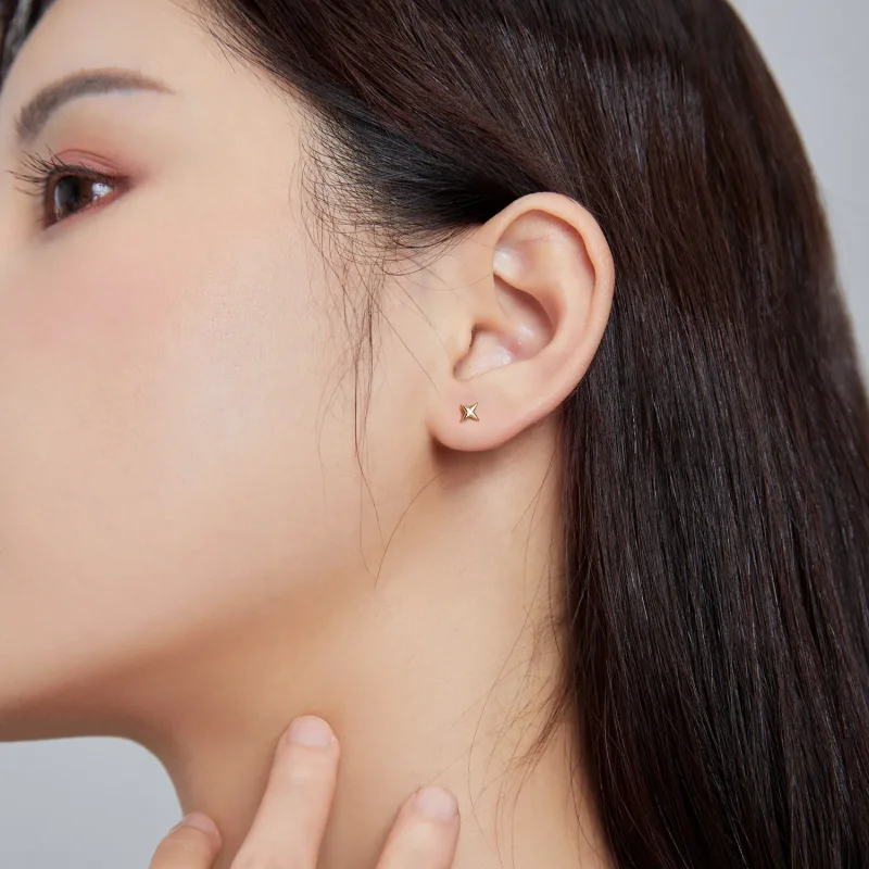 (image for) Pandora Style 18ct Gold Plated Stud Earrings, Golden Stars - SCE1117 - View 6