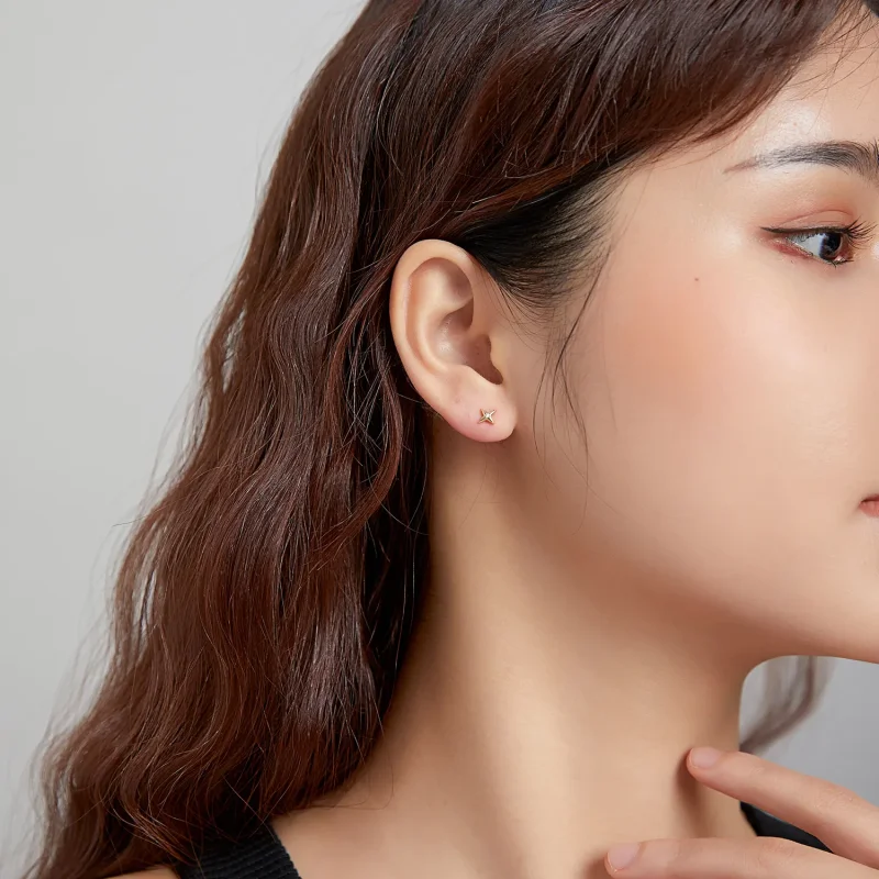 (image for) Pandora Style 18ct Gold Plated Stud Earrings, Golden Stars - SCE1117 - View 7