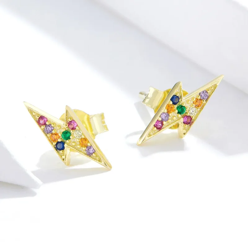 (image for) Pandora Style 18ct Gold Plated Stud Earrings, Lightning - SCE806 - View 2