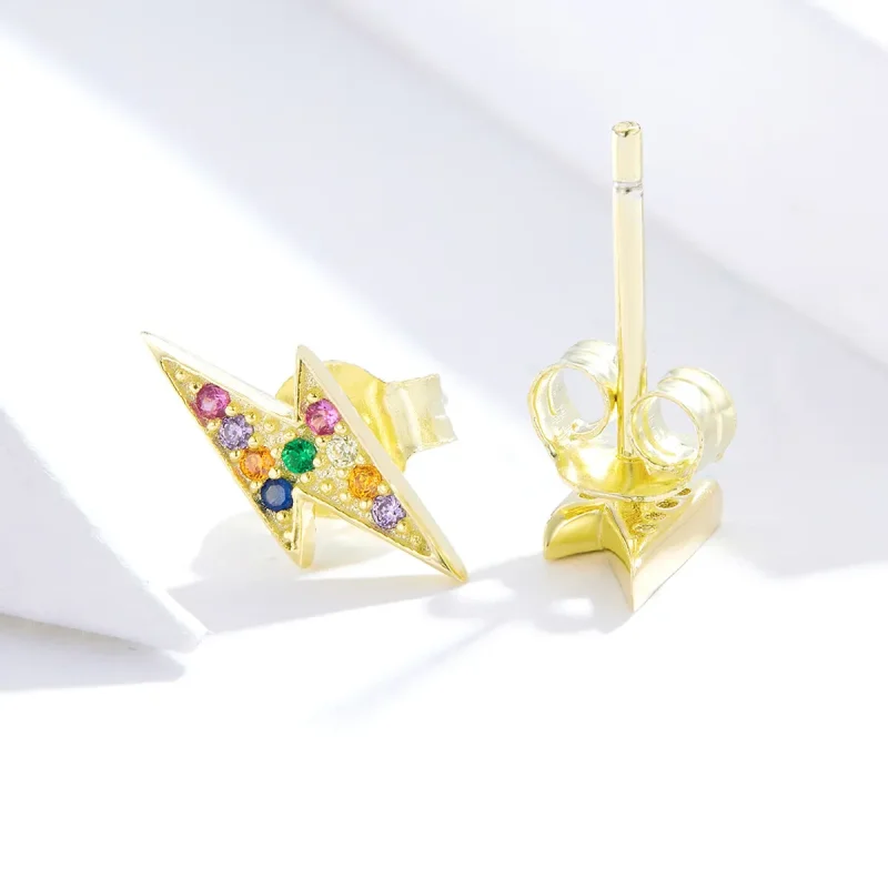 (image for) Pandora Style 18ct Gold Plated Stud Earrings, Lightning - SCE806 - View 3