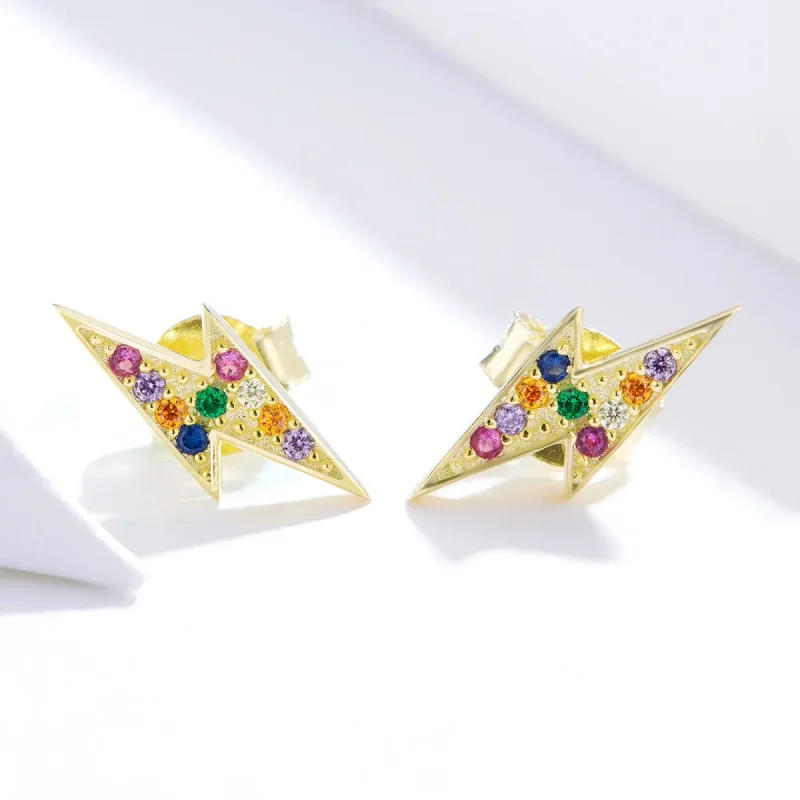 (image for) Pandora Style 18ct Gold Plated Stud Earrings, Lightning - SCE806 - View 4