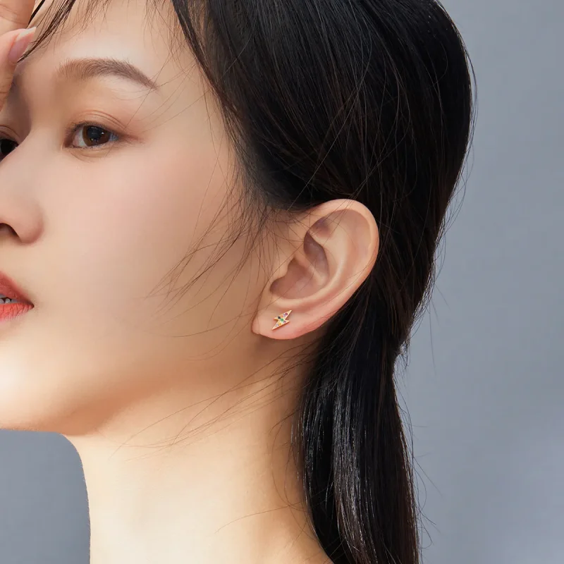 (image for) Pandora Style 18ct Gold Plated Stud Earrings, Lightning - SCE806 - View 5