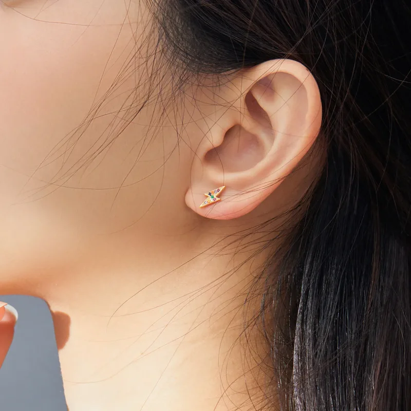 (image for) Pandora Style 18ct Gold Plated Stud Earrings, Lightning - SCE806 - View 6