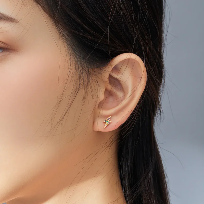 (image for) Pandora Style 18ct Gold Plated Stud Earrings, Lightning - SCE806 - View 7