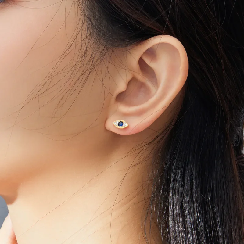 (image for) Pandora Style 18ct Gold Plated Stud Earrings, Lucky Eye - SCE805 - View 6