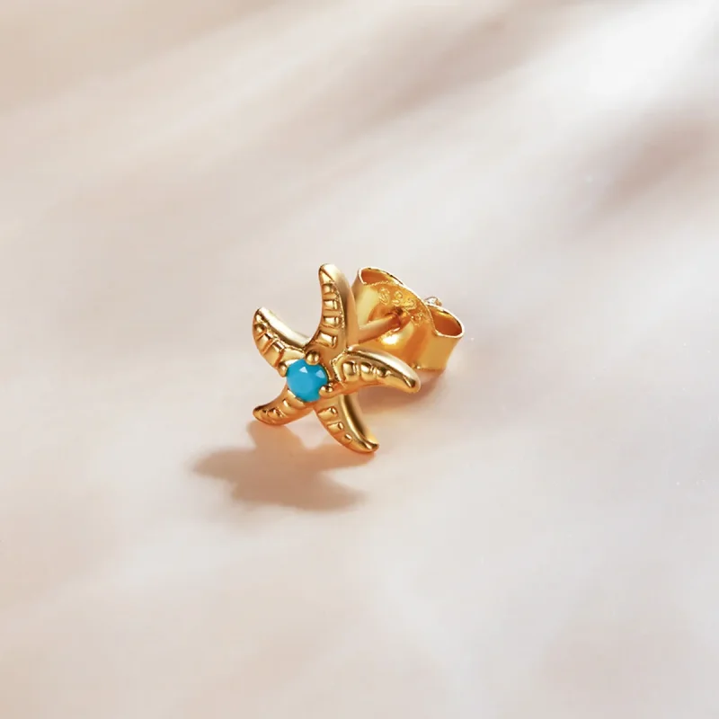 (image for) Pandora Style 18ct Gold Plated Stud Earrings, Mysterious Spain Starfish - SCE115 - View 2