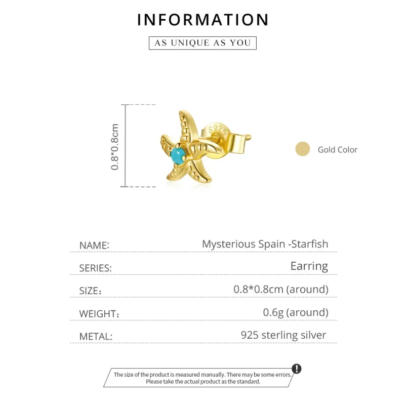 (image for) Pandora Style 18ct Gold Plated Stud Earrings, Mysterious Spain Starfish - SCE115 - View 5