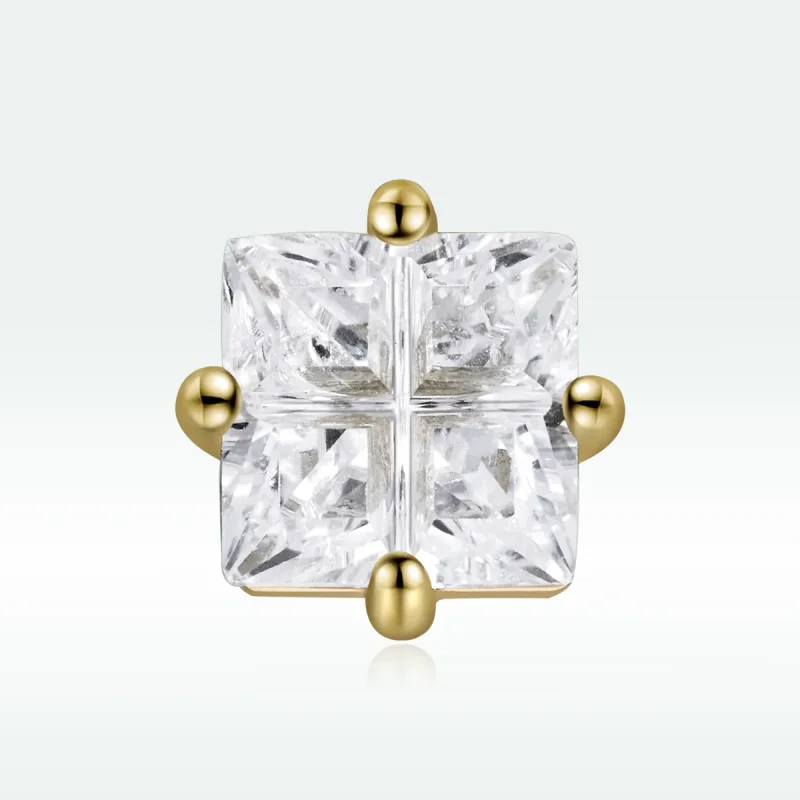 (image for) Pandora Style 18ct Gold Plated Stud Earrings, Princess Square Zirconium - SCE109 - View 3